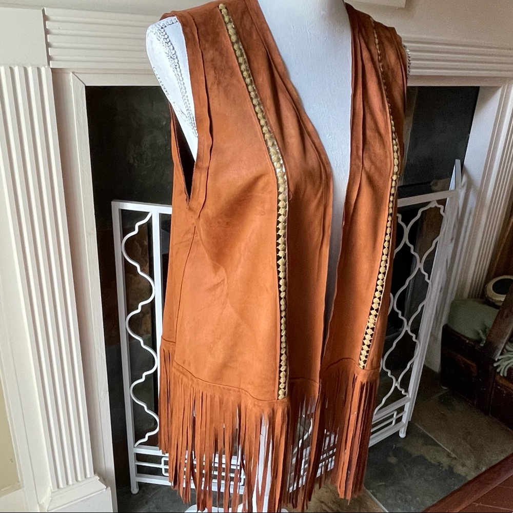 Selfie Couture by Trendology Long Brown Fringe Vest M / L Boho Indian Festival